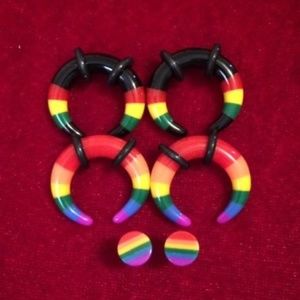 3 pair Rastafarian & Rainbow Pinchers & Plugs